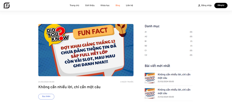 Trước Genie: Mipu English phụ thuộc bên ngoài để cập nhật nội dung khóa học và blog